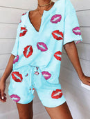 Casual Loose V-Neck Top Shorts Suit