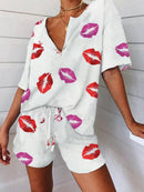 Casual Loose V-Neck Top Shorts Suit