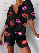 Casual Loose V-Neck Top Shorts Suit