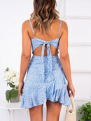 Sexy Sling Print Ruffle Mini Dresses