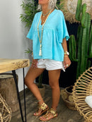 Simple Casual Loose Short Sleeve V Neck Top