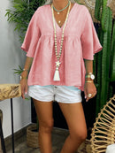 Simple Casual Loose Short Sleeve V Neck Top