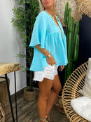 Simple Casual Loose Short Sleeve V Neck Top