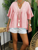 Simple Casual Loose Short Sleeve V Neck Top