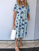 Casual Little Flower Print Pocket Dress