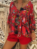 Casual Loose Long Sleeve V-Neck Butterfly Top Pants Set