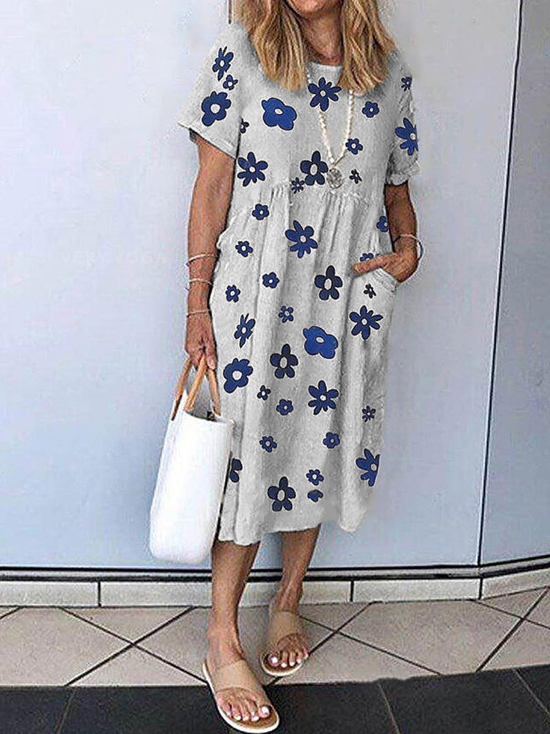 Casual Little Flower Print Pocket Dress