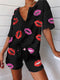 Casual Loose V-Neck Top Shorts Suit