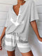 Casual V-neck Short Sleeve Print Set