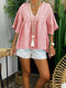Simple Casual Loose Short Sleeve V Neck Top