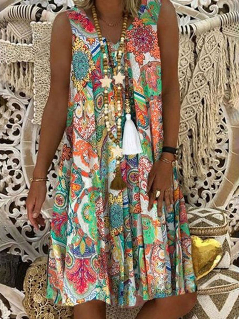 Printed Short-sleeved Casual Dress