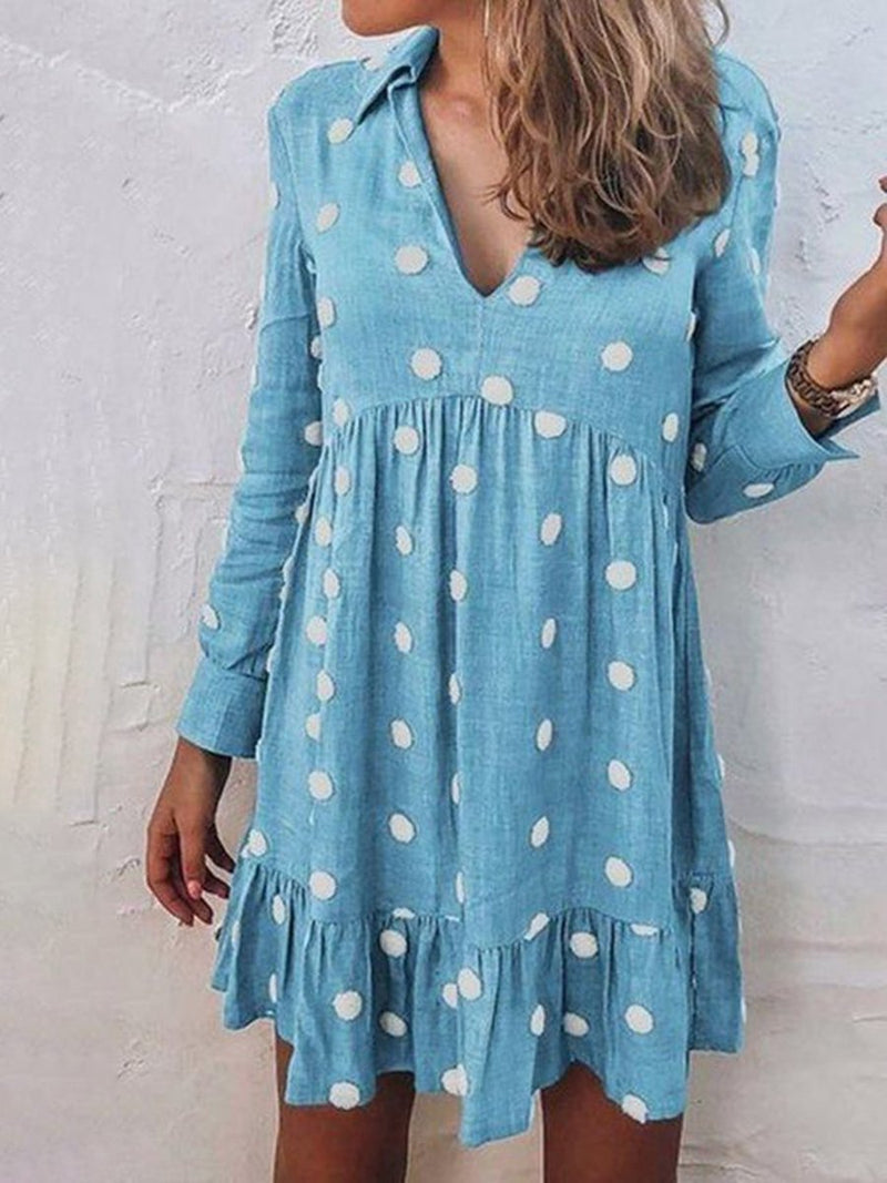 Polka Dot Print Ruffle Mini Dress