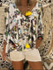 Casual Loose Long Sleeve V-Neck Butterfly Top Pants Set