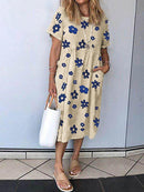 Casual Little Flower Print Pocket Dress