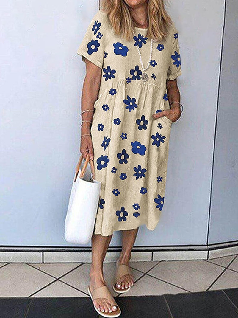 Casual Little Flower Print Pocket Dress