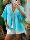 Simple Casual Loose Short Sleeve V Neck Top